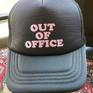 Sub_Urban Riot Black Trucker Hat with Pink 'OUT OF OFFICE'
